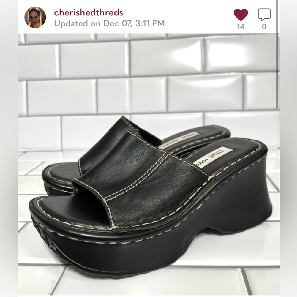 Steve Madden Y2K Vintage Chunky Platform Sandals Black Leather Size 6